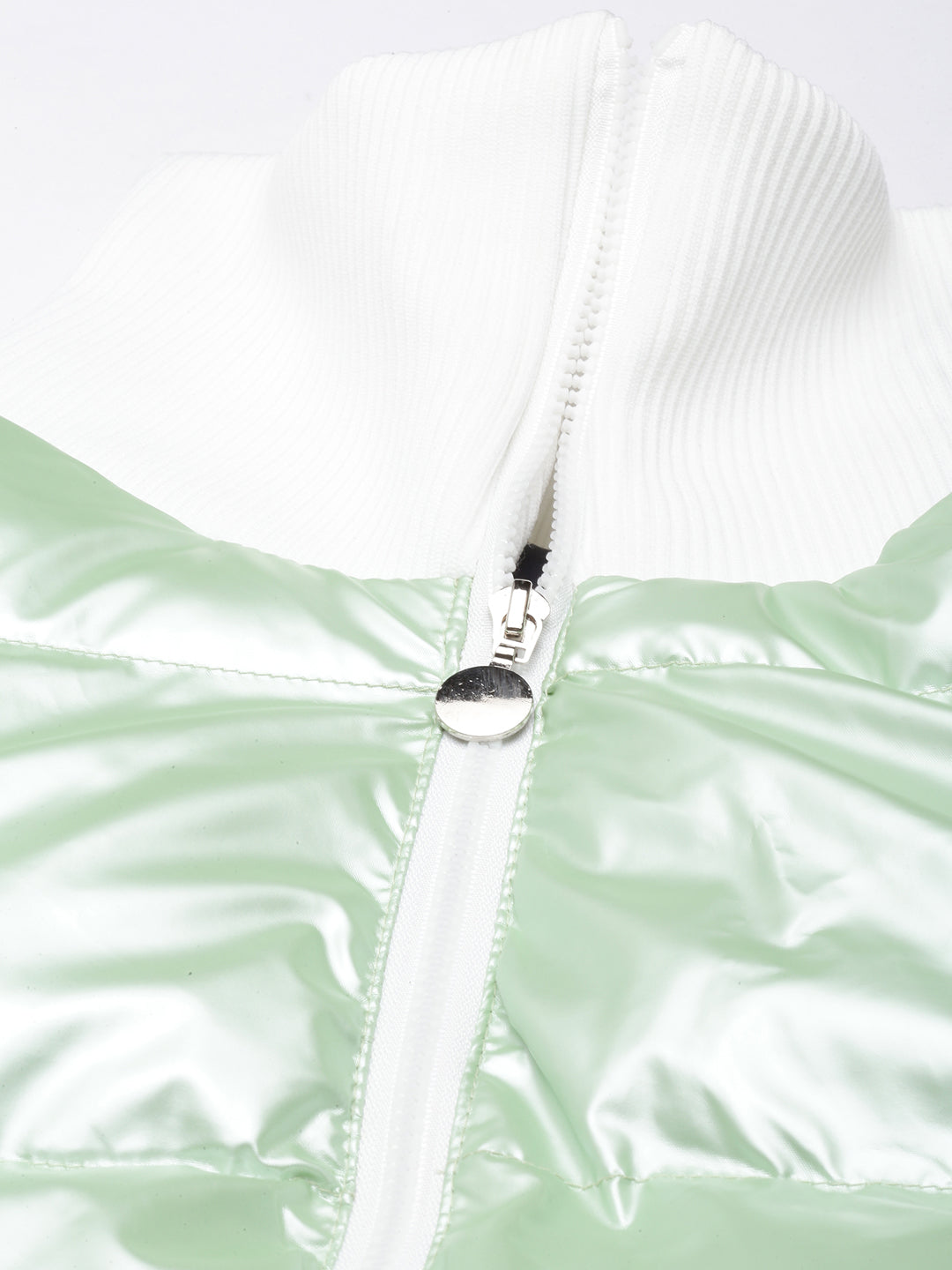 Green Mock Collar Puffer Jacket