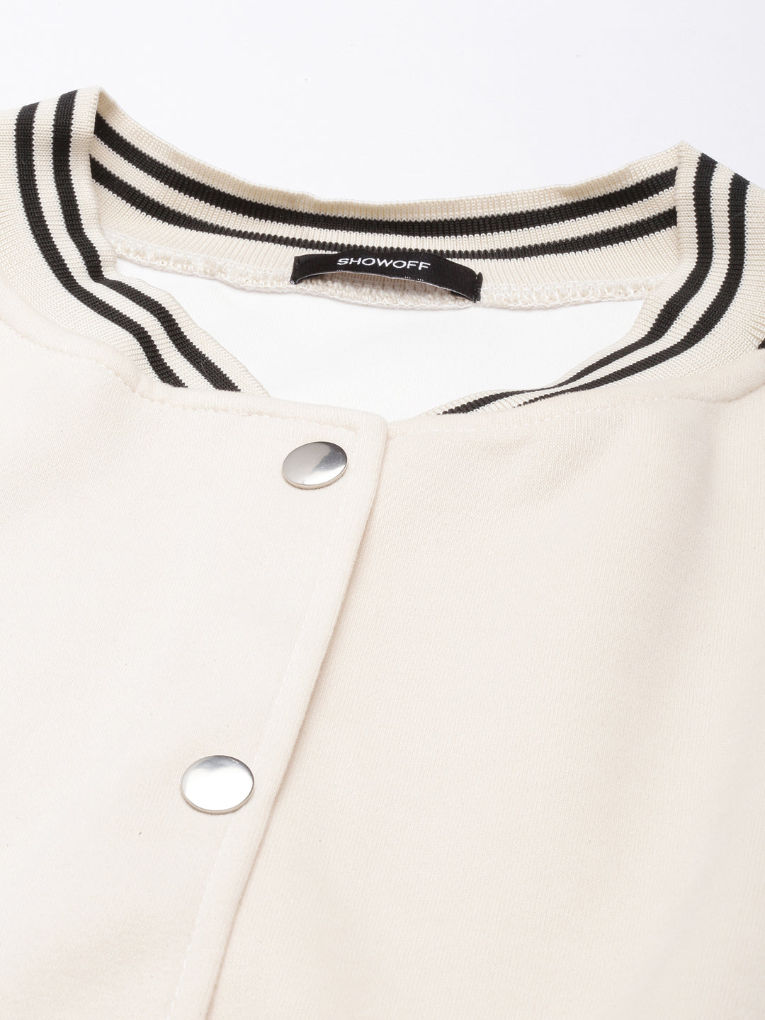 Typography Cream Crop Oversized Drop Shoulder Varsity Jacket