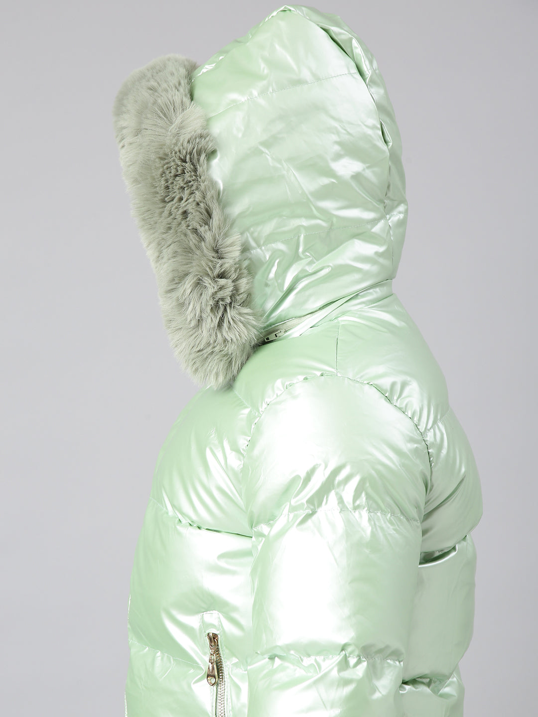 Green Hooded Puffer Jacket with Detachable Hood