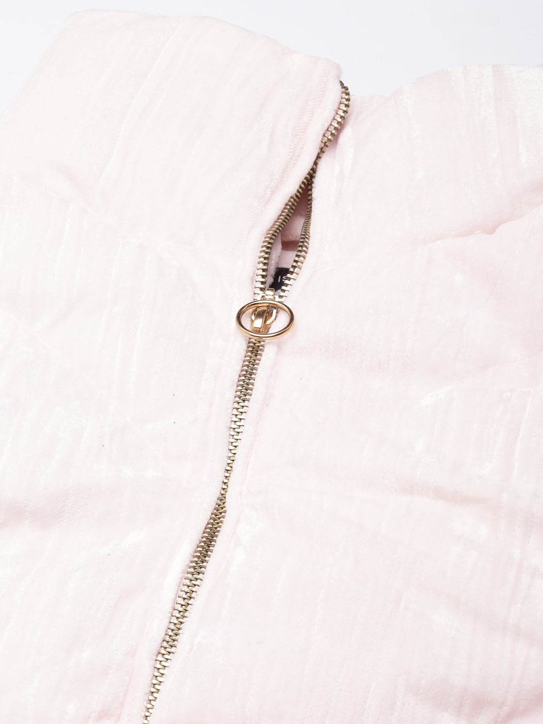 Pink Mock Collar Fleece Puffer Jacket