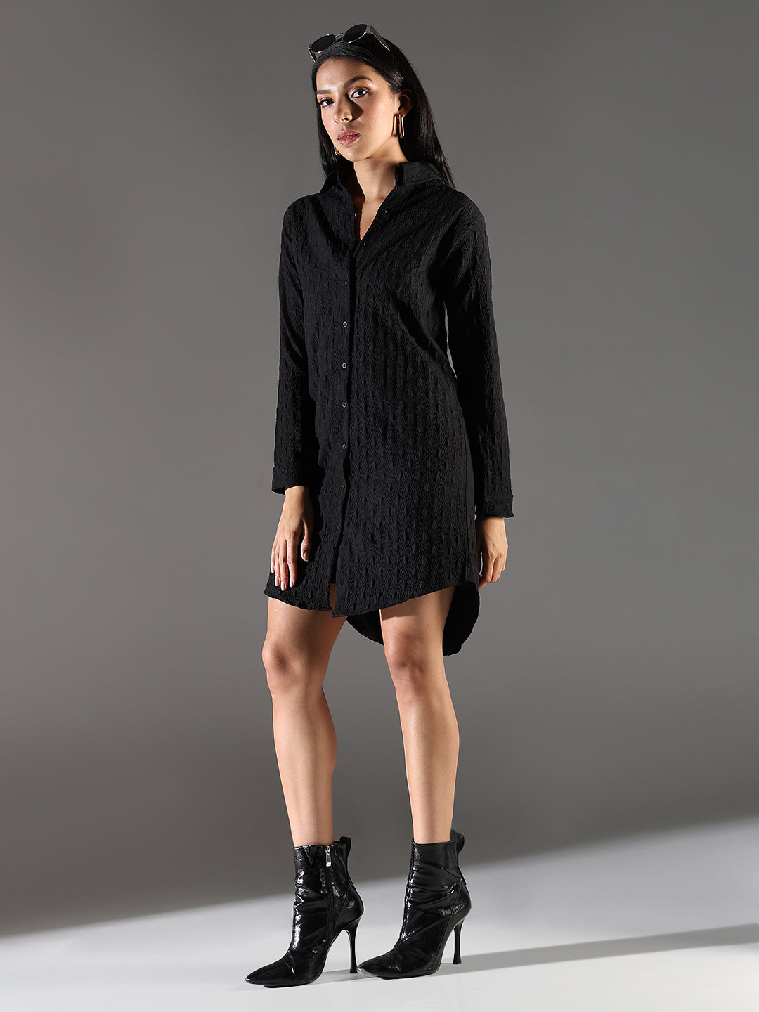 Black Solid Shirt Dress