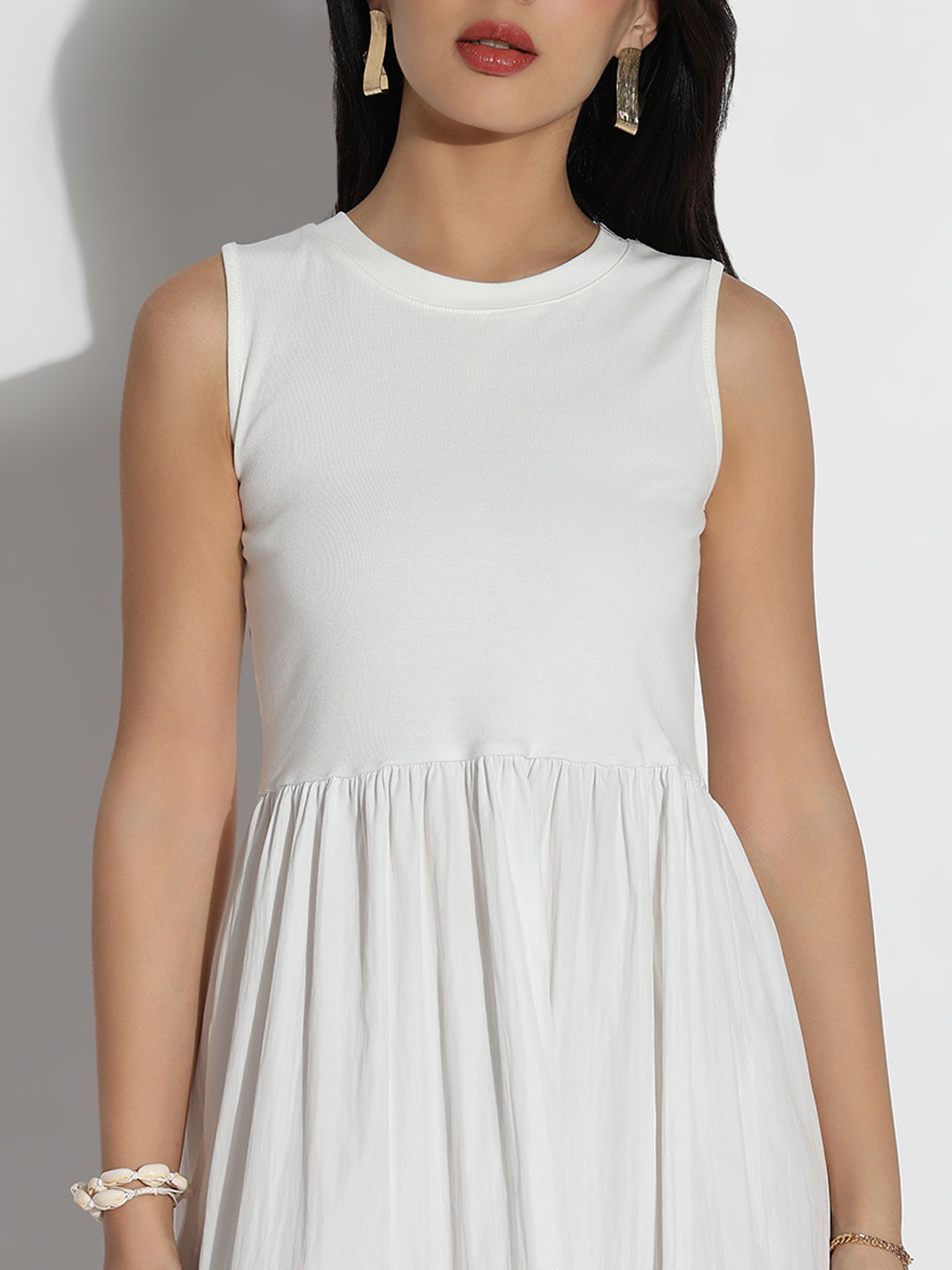 White Solid Fit and Flare Dress