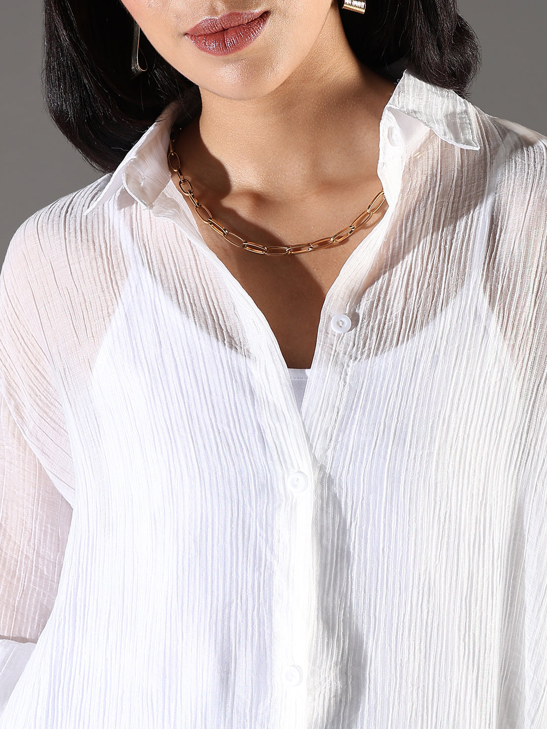 White Long Sleeves Shirt Dress