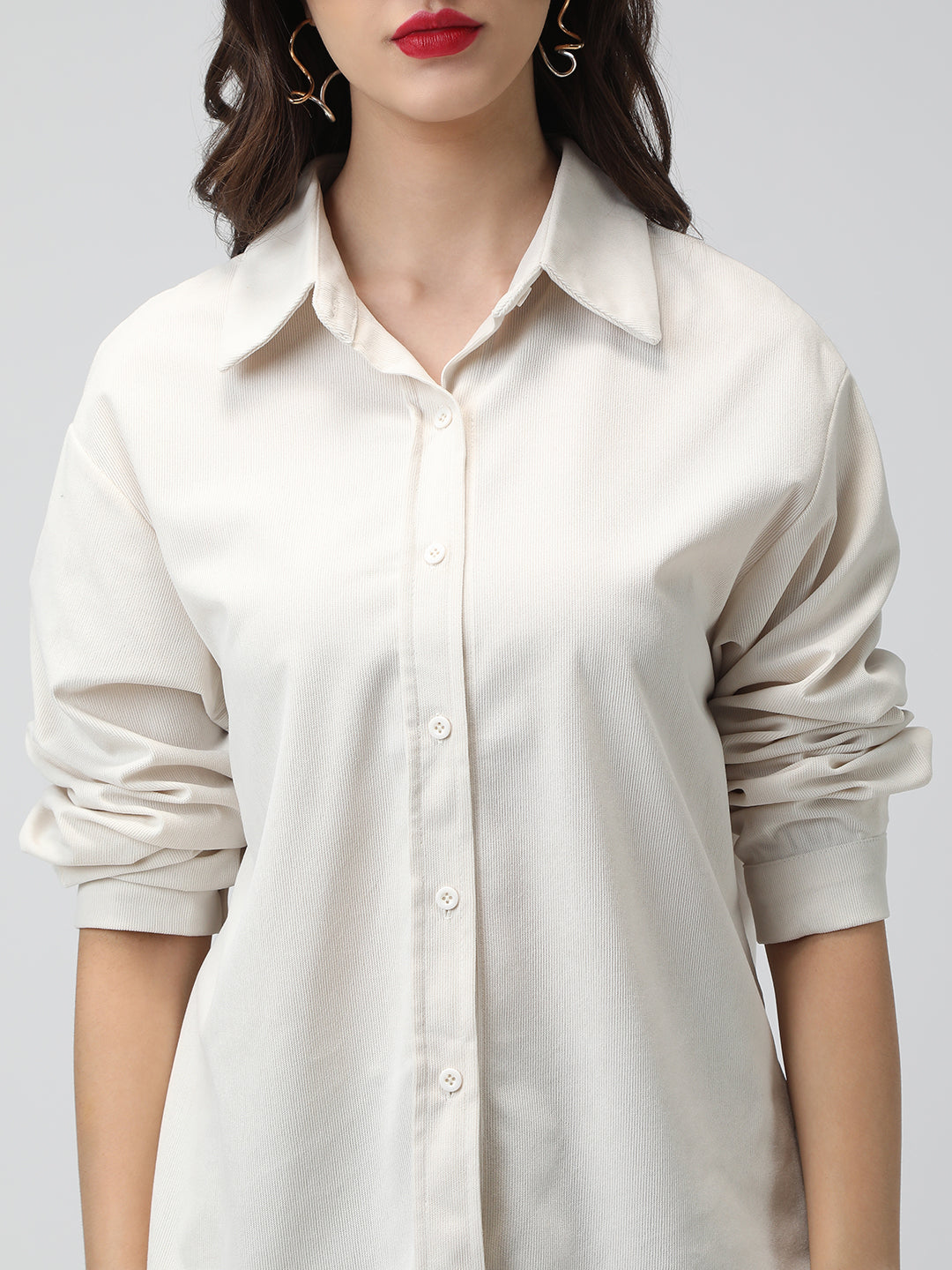Women's Off White Spread Collar Relaxed Fit Shirts