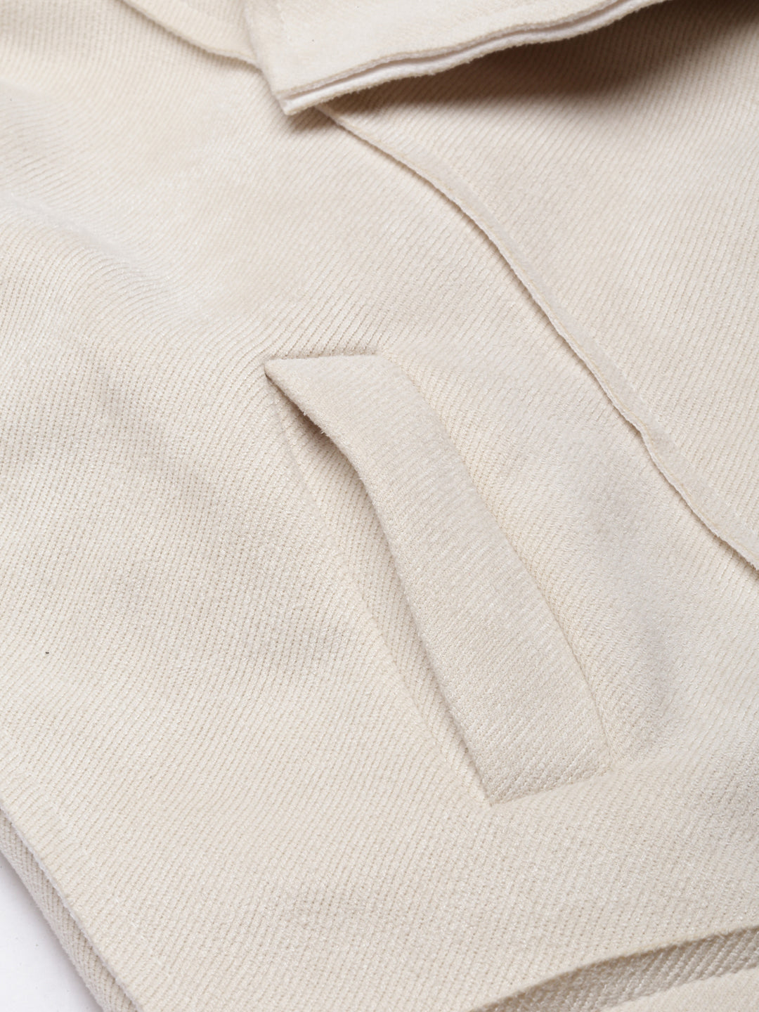 Cream Lapel Collar Longline Open Front Jacket