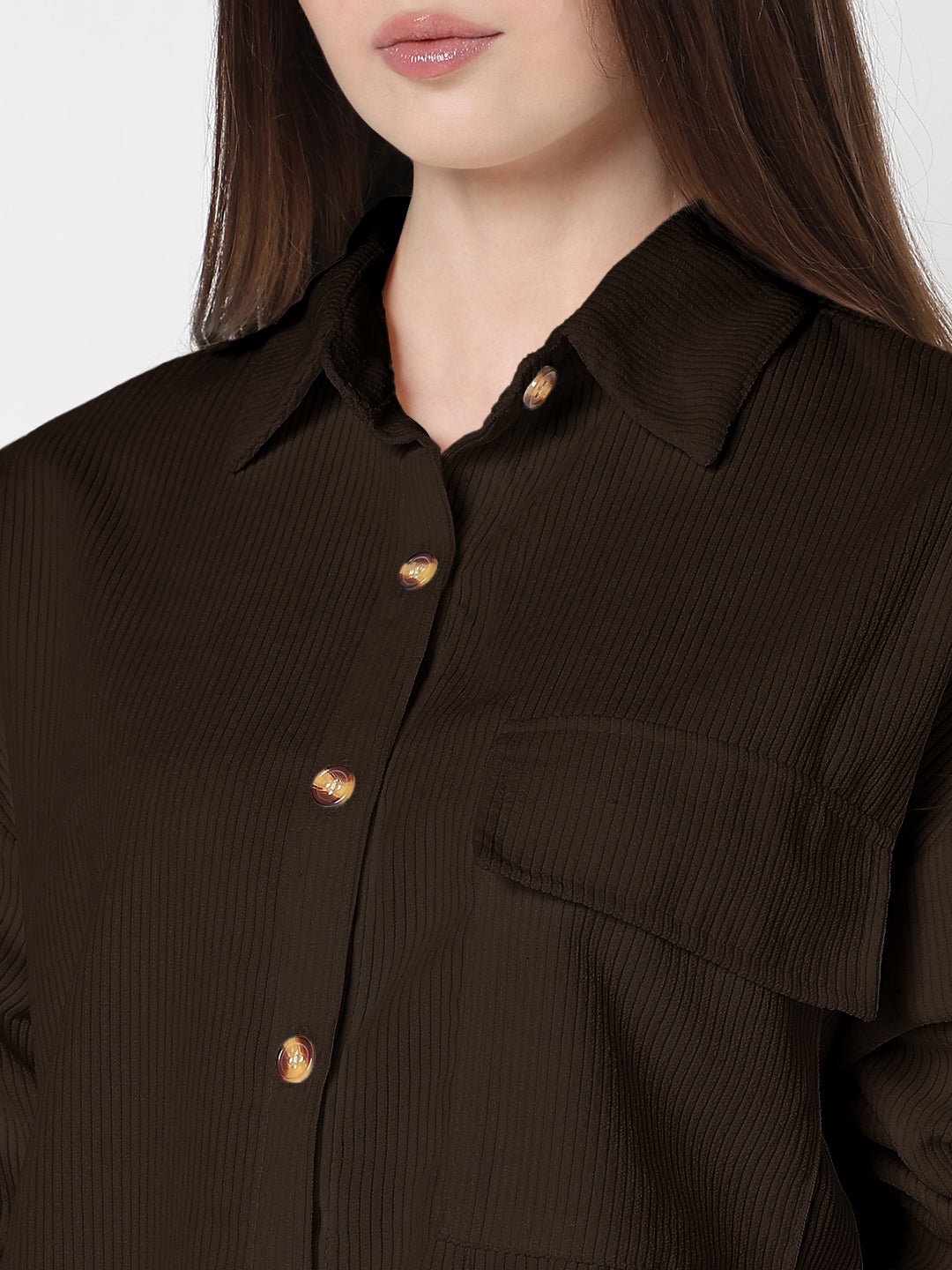 Women's Textured Brown Regular Fit Shirt