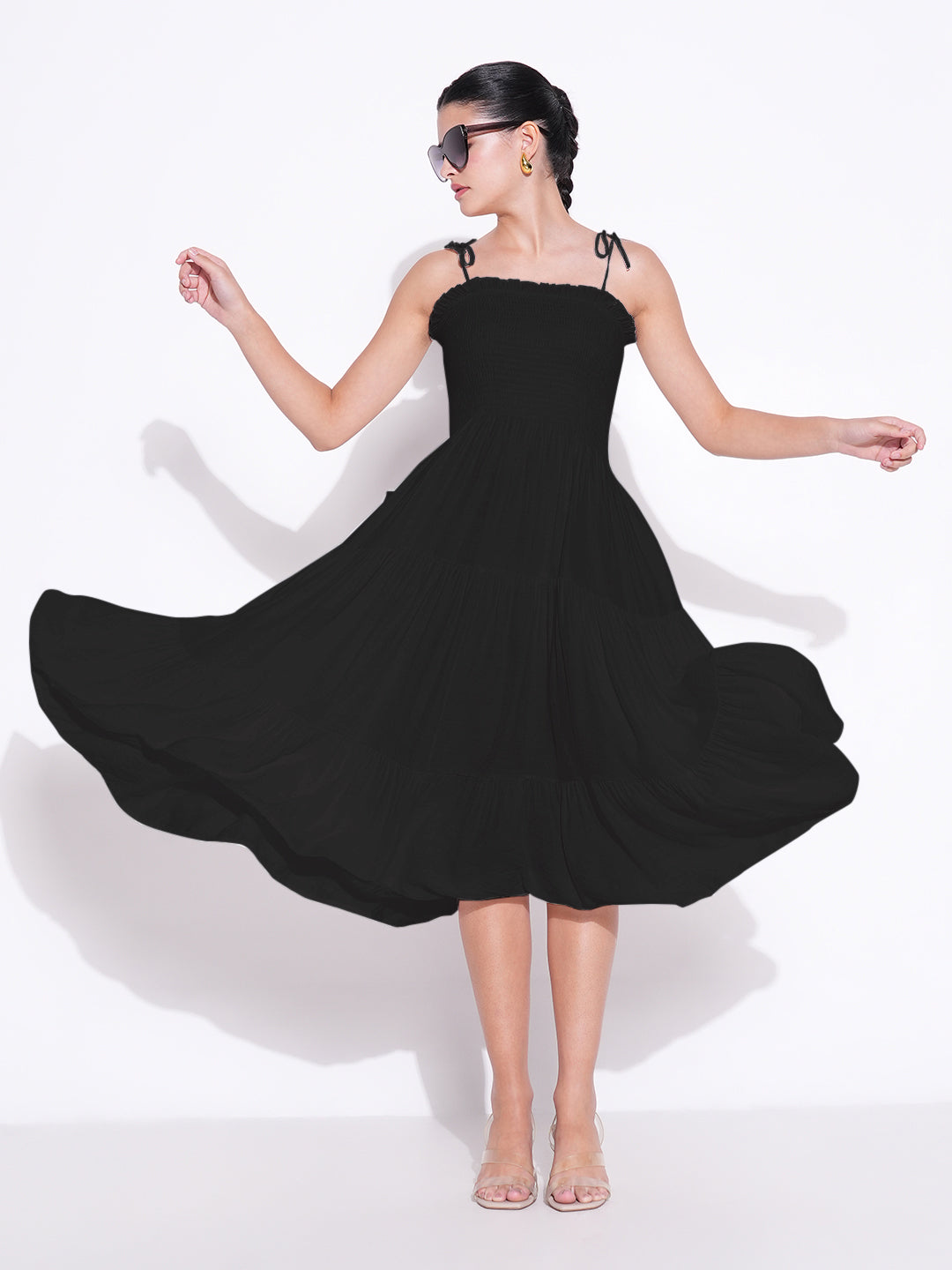 Solid Black Fit and Flare Dress