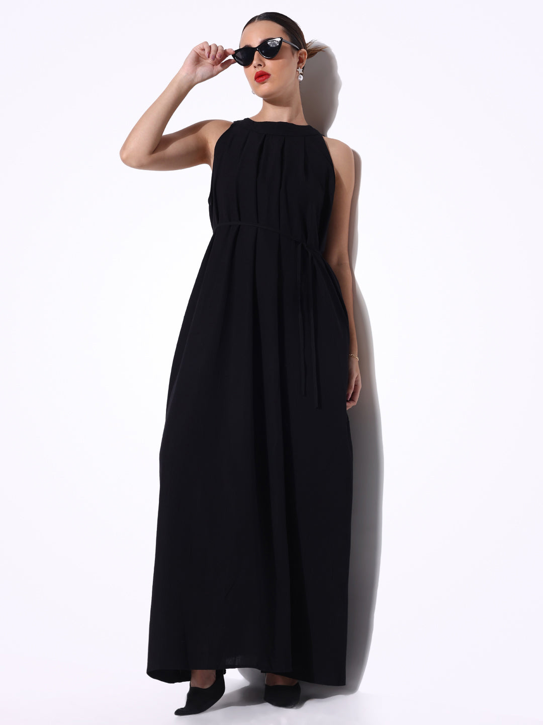 Black Maxi Dress with Waist Tie