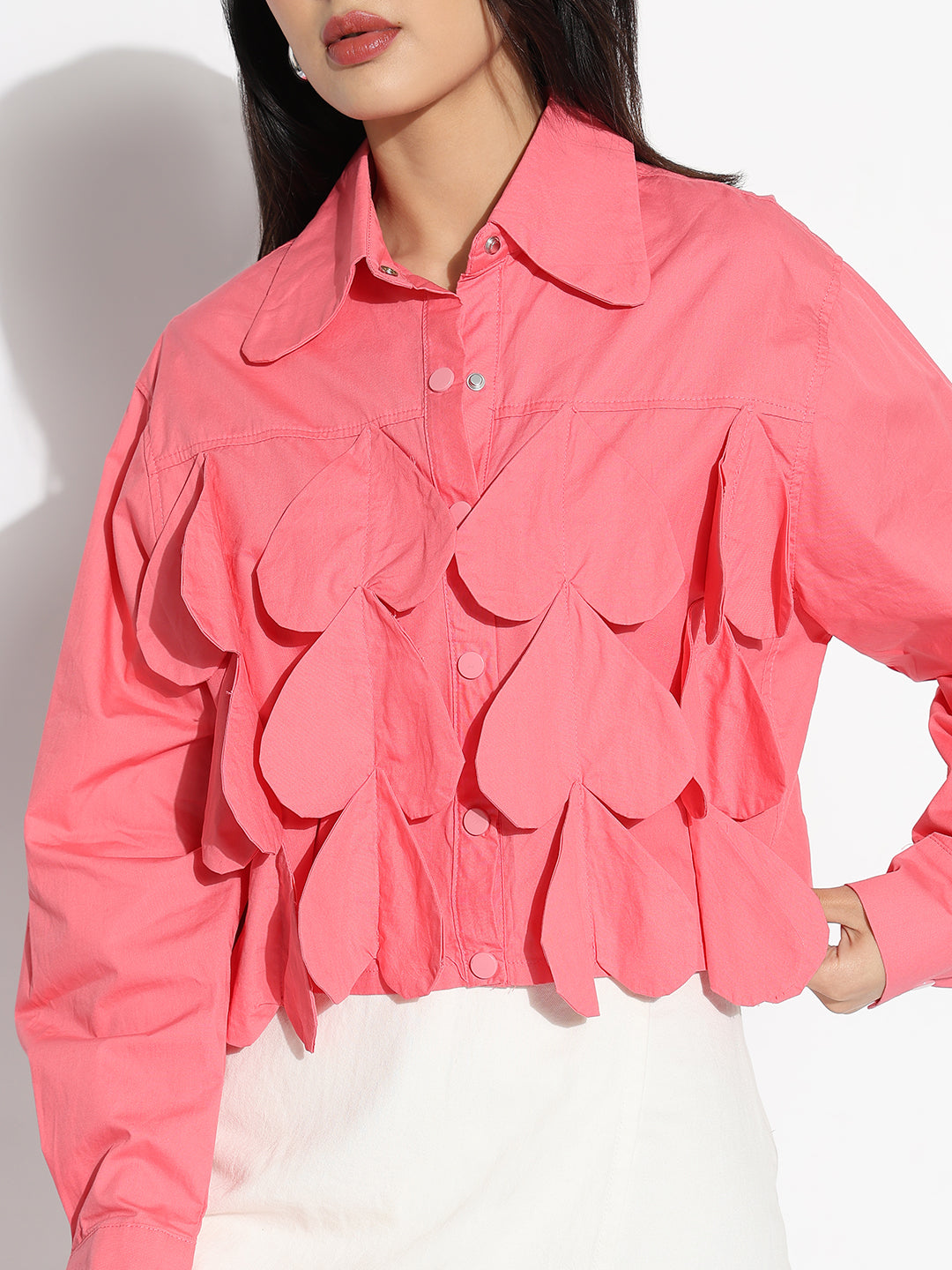Women's Oversized Pink Solid Shirt with Applique