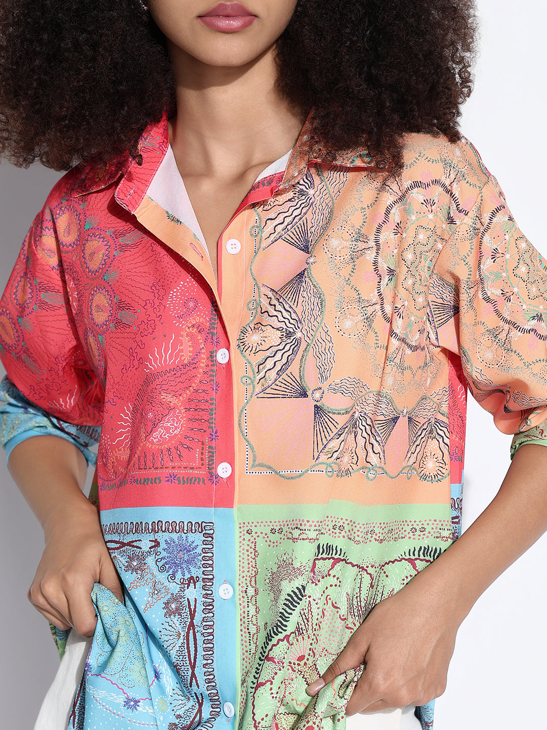 Women's Colourblocked Multi Oversized Shirt