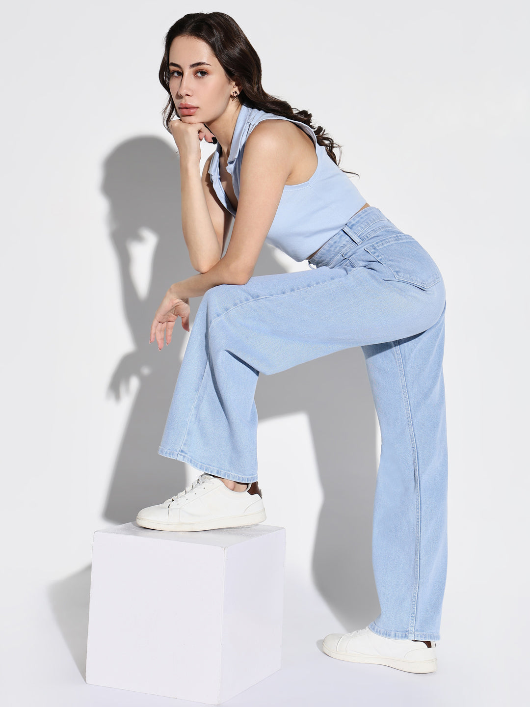 Blue Comfort Wide Leg Light Fade Jeans