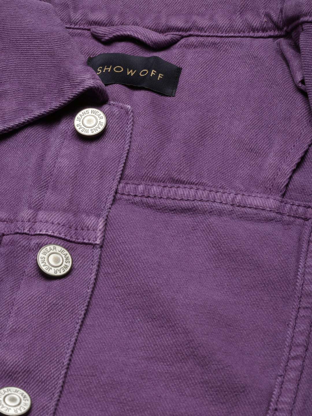 Purple Spread Collar Crop Denim Jacket