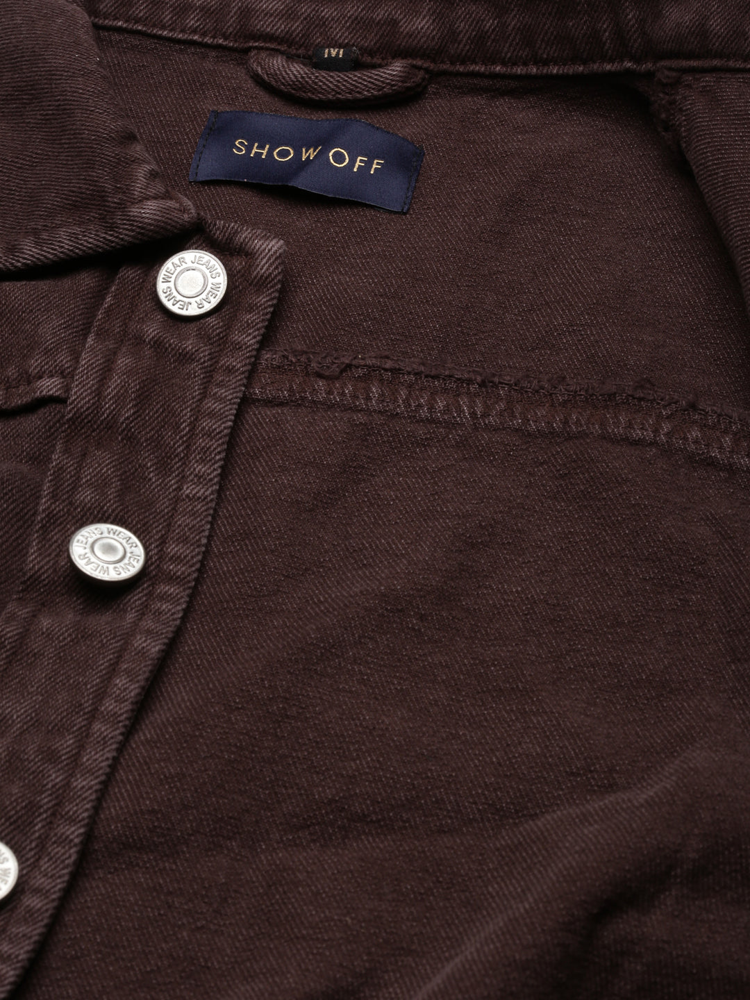 Brown Spread Collar Crop Denim Jacket