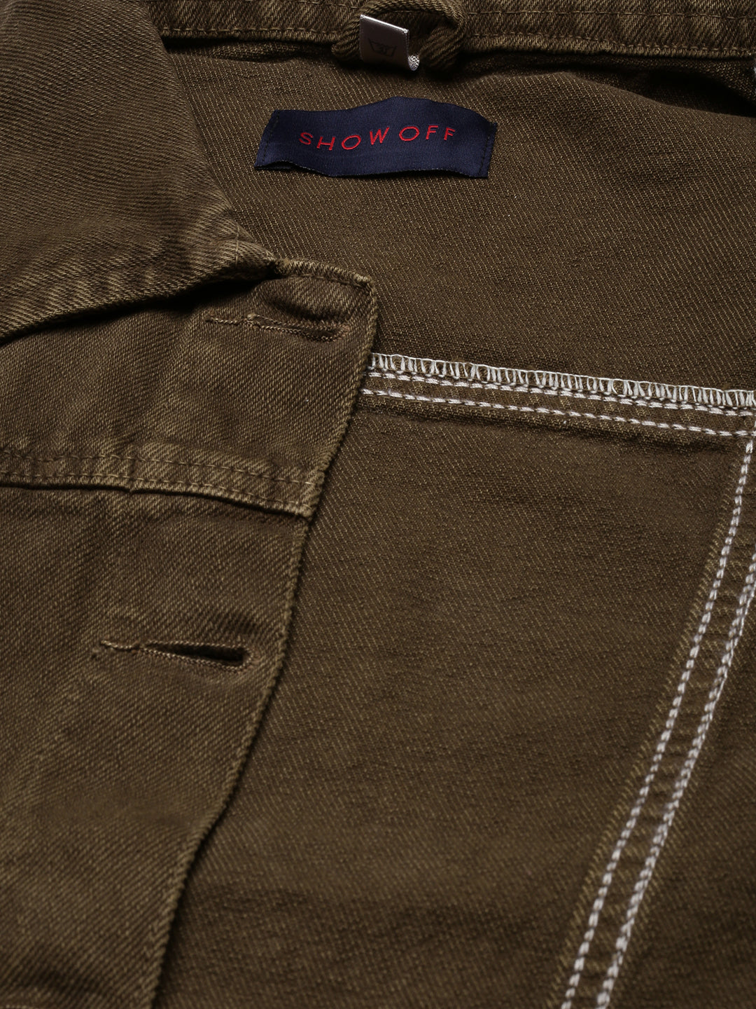 Brown Spread Collar Denim Jacket