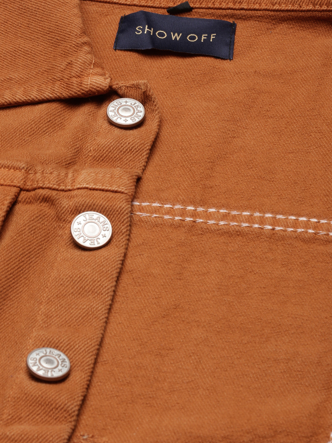 Rust Spread Collar Crop Denim Jacket