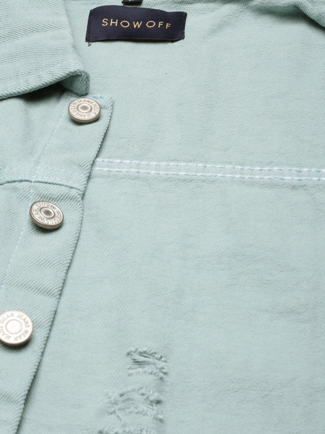 Sea Green Spread Collar Crop Denim Jacket
