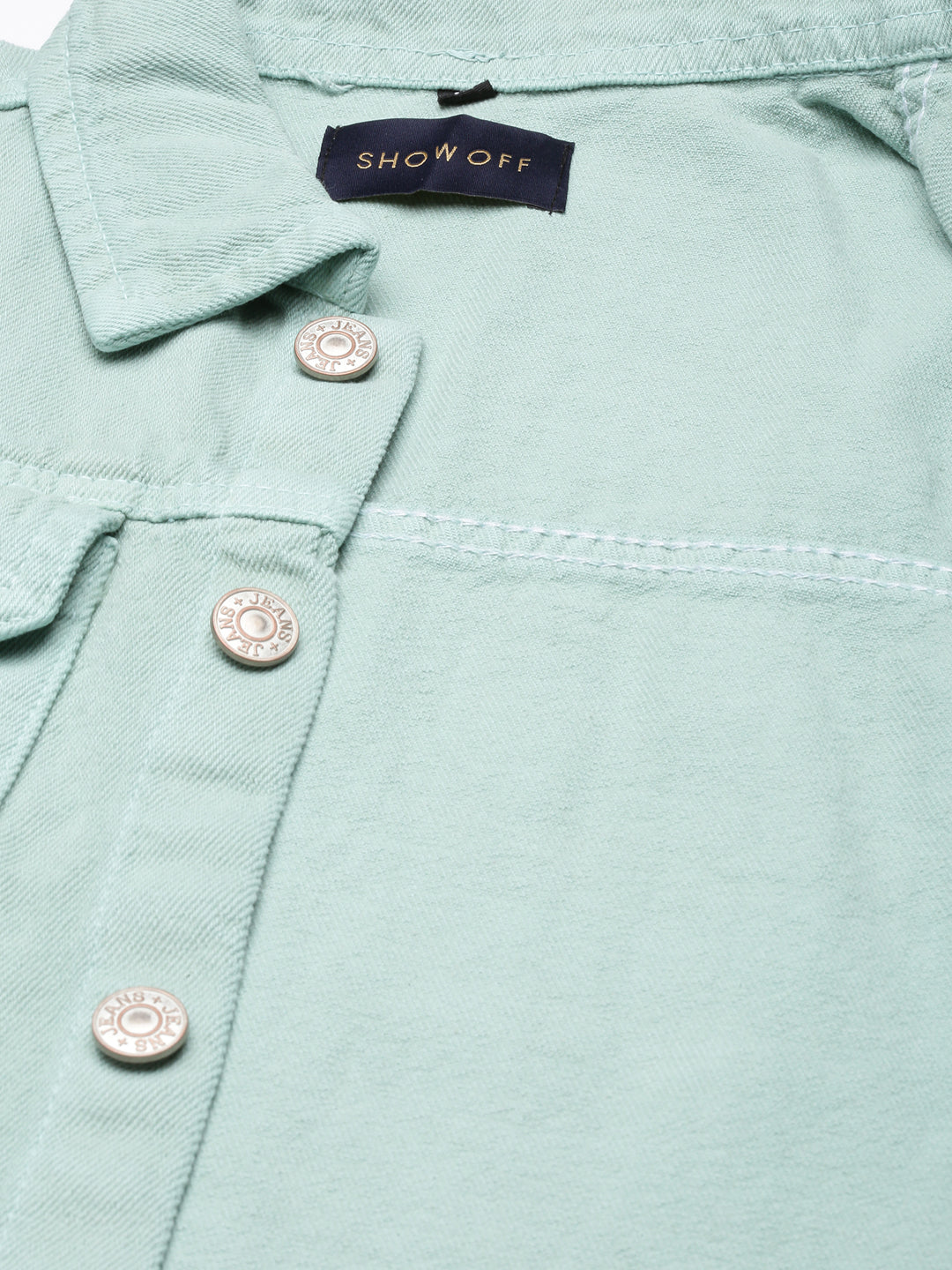 Sea Green Spread Collar Crop Denim Jacket