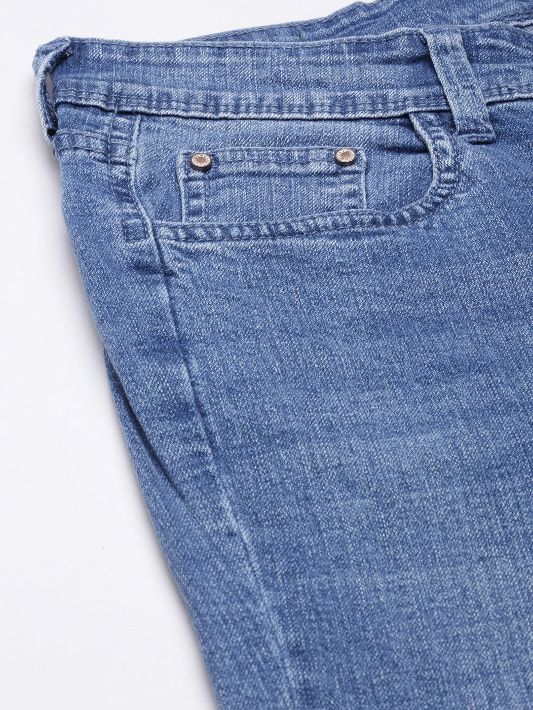 Blue Straight Fit Light Fade & Chevrons Stretchable Jeans