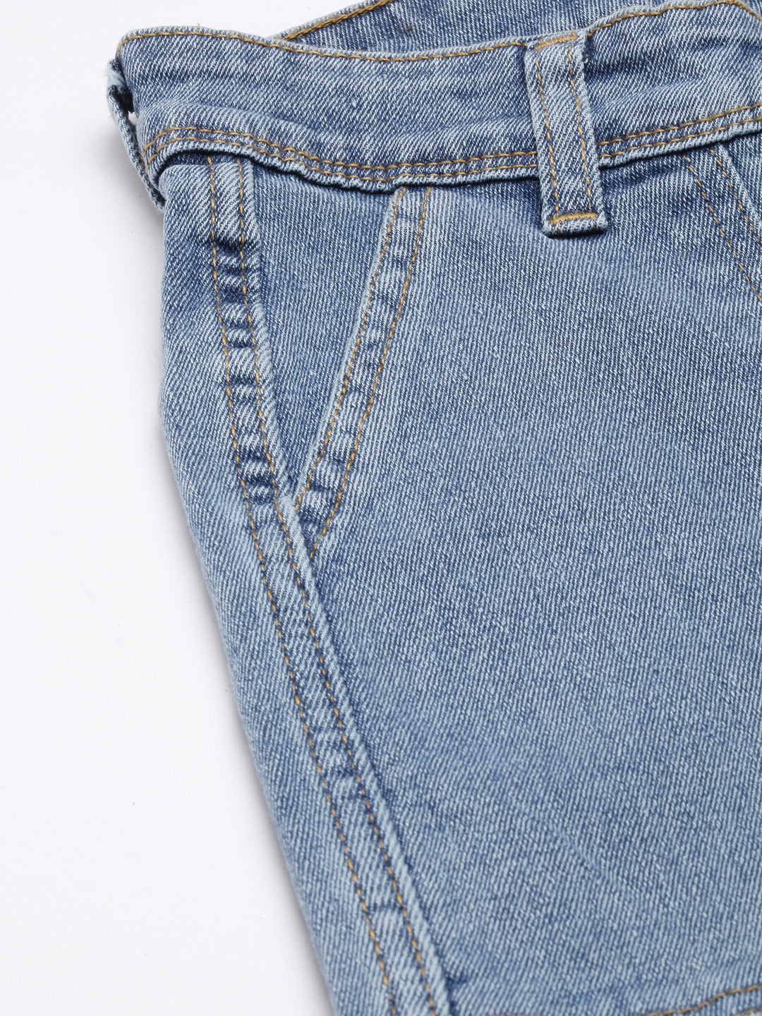 Blue Straight Fit Light Fade Stretchable Denim Cargo Jeans