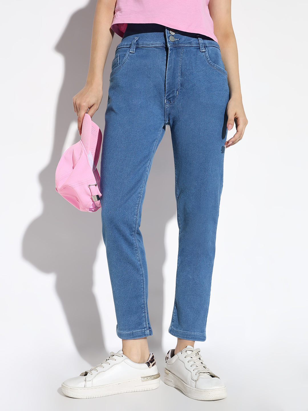 Blue Comfort Straight Fit Acid Wash Stretchable Jeans