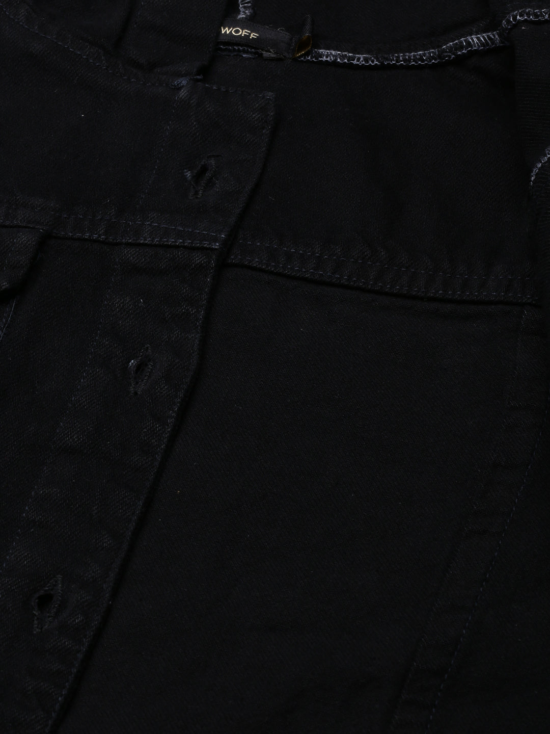 Black Spread Collar Cotton Denim Jacket