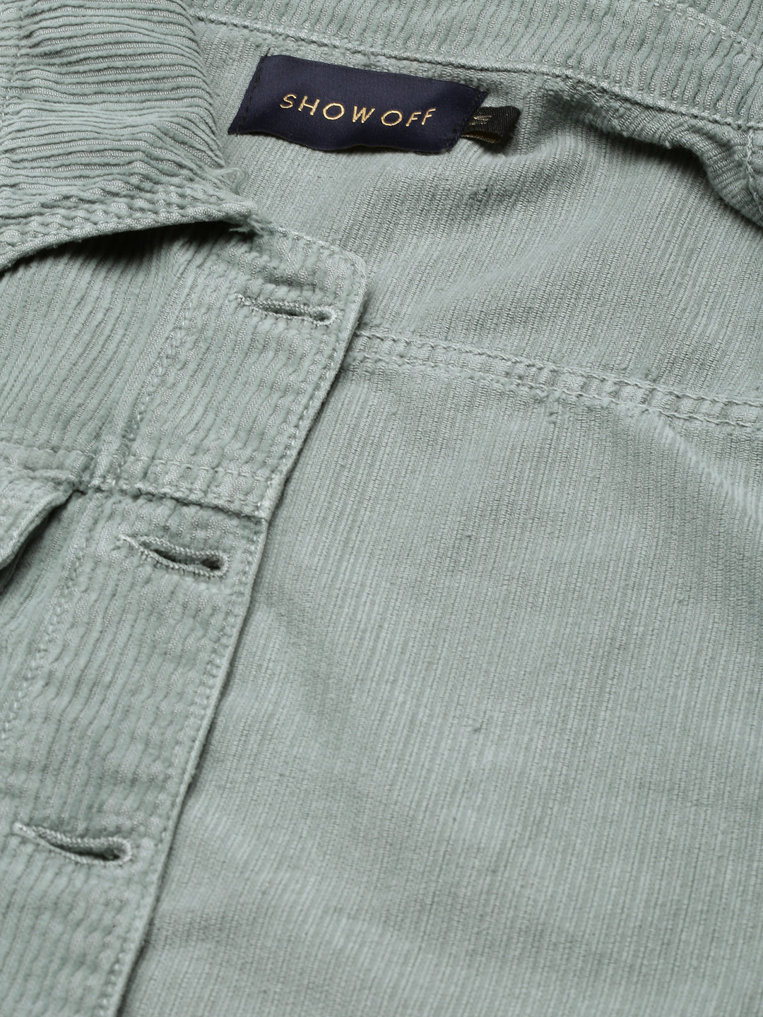 Sea Green Spread Collar Crop Corduroy Denim Jacket