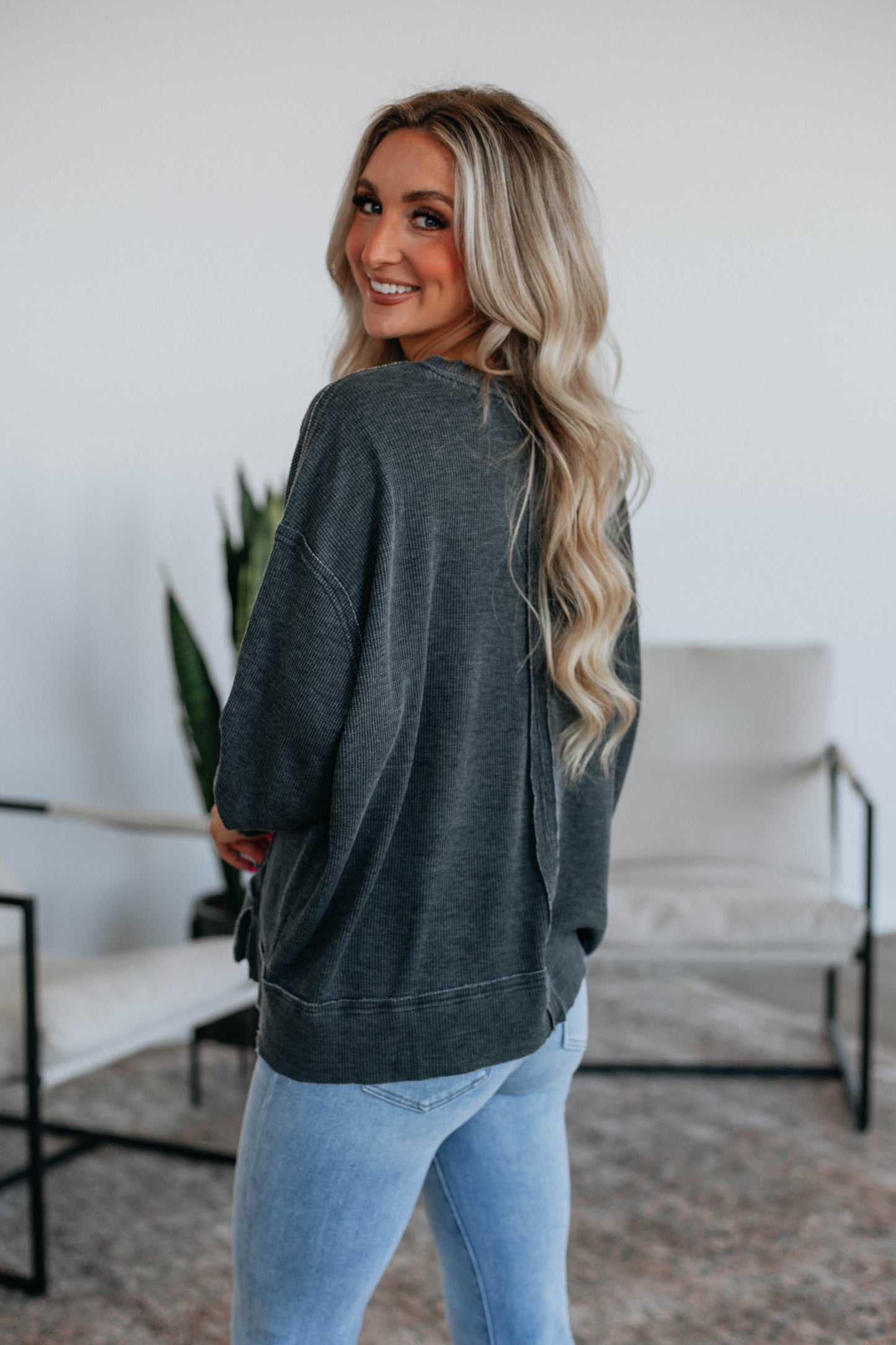 Kathrin Waffle Knit Top - Vintage Black