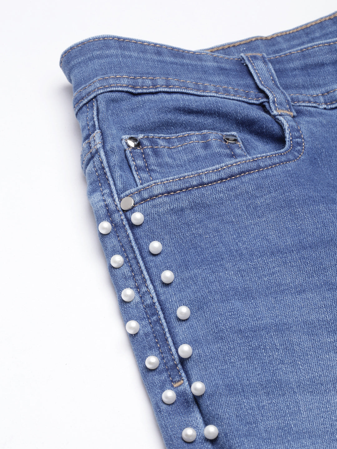 Blue Skinny Fit Light Fade Embellished Stretchable Jeans