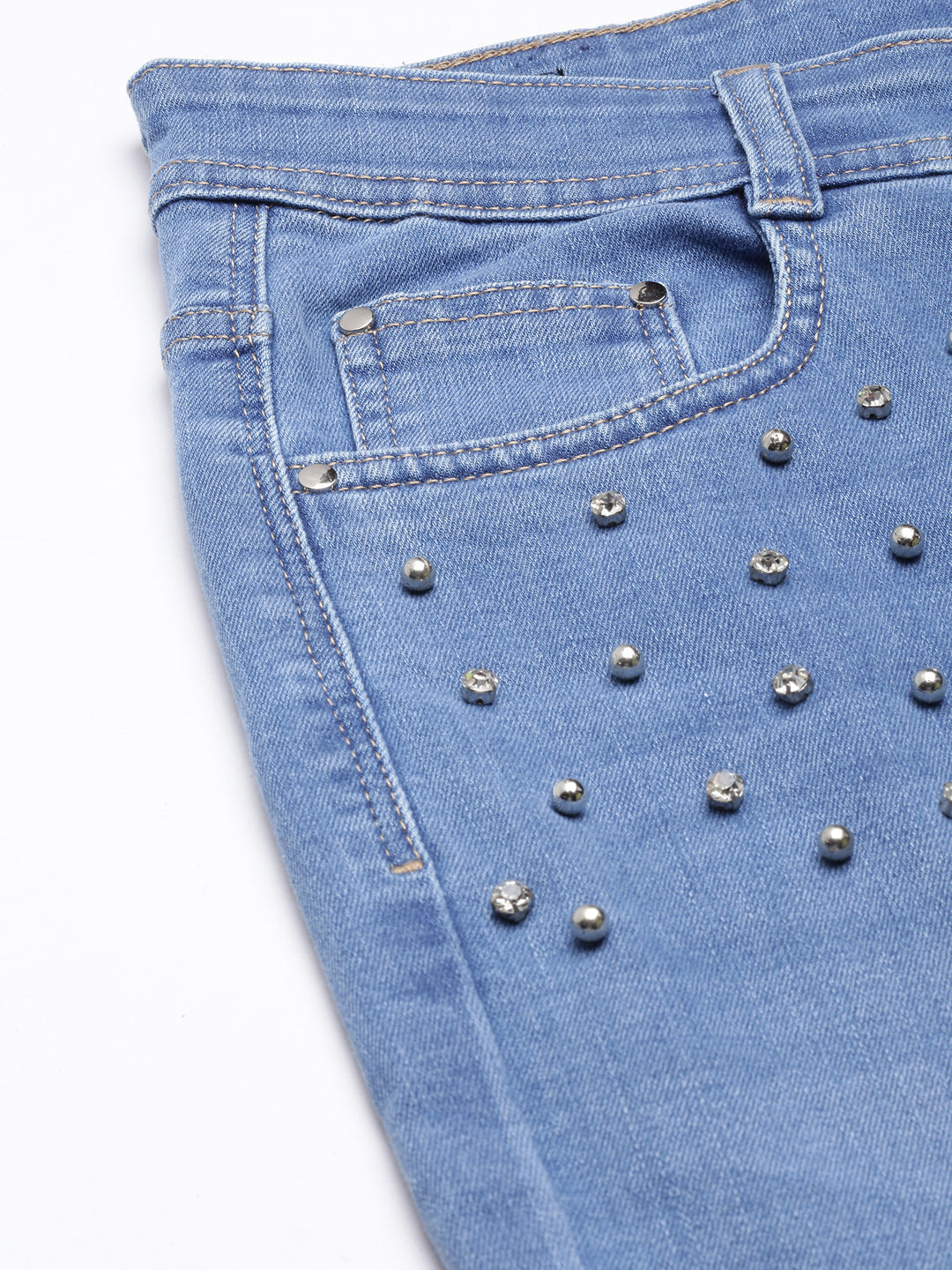 Blue Skinny Fit Light Fade Embellished Jeans