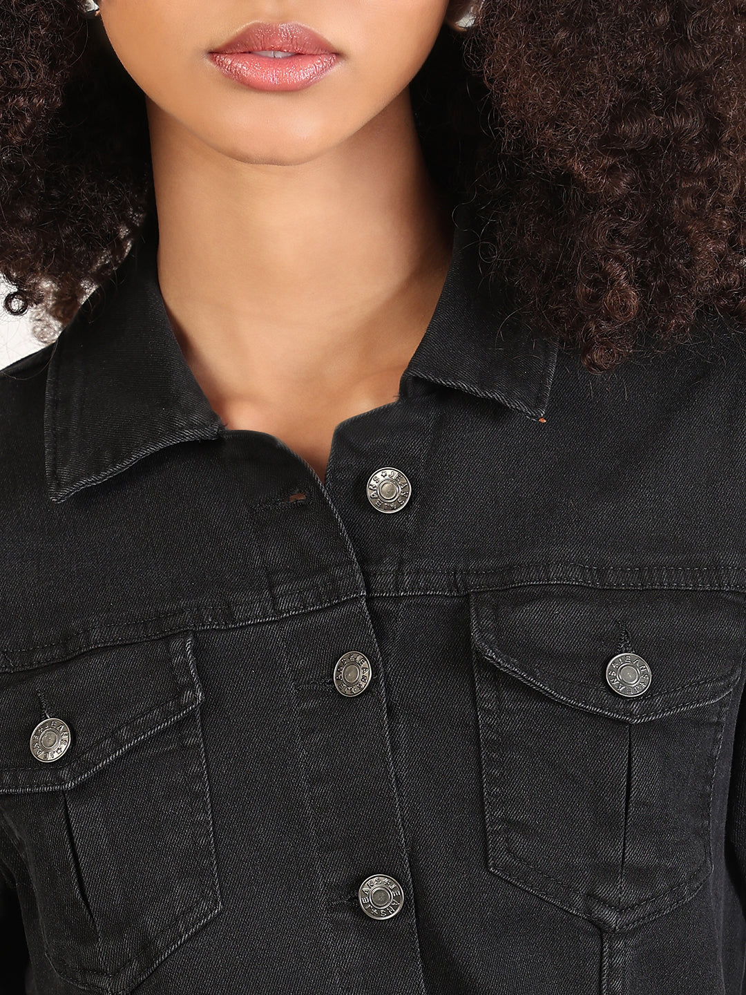 Solid Black Shirt Knee Length Denim Dress with Fabric Belt