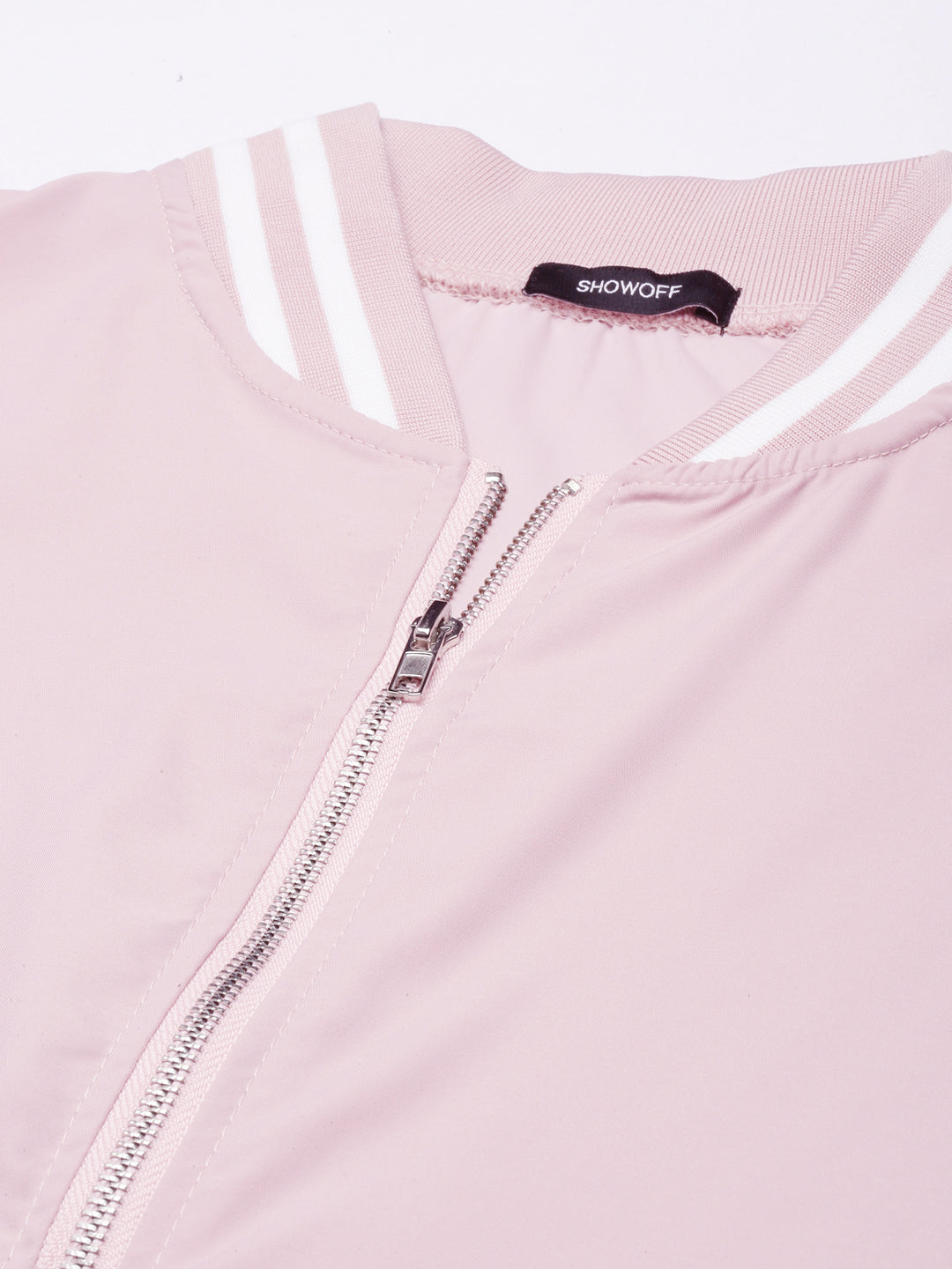 Solid Peach Crop Drop Shoulder Bomber Jacket