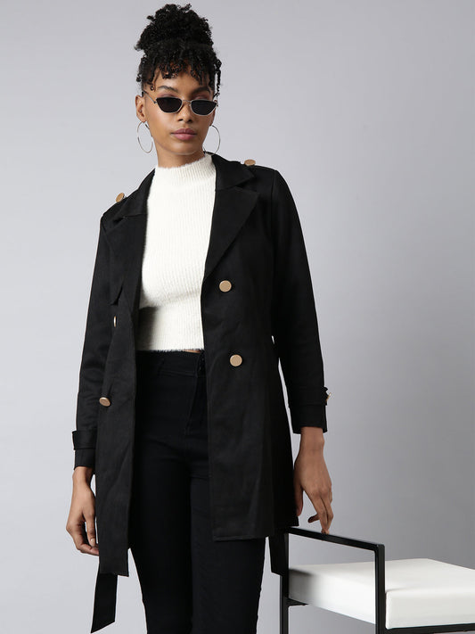 Solid Longline Black Trench Coat