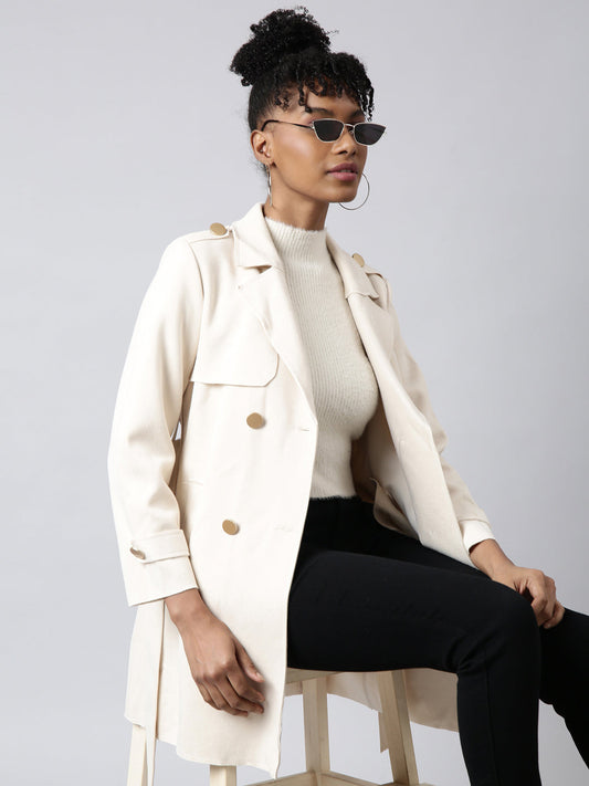 Solid Longline Cream Trench Coat