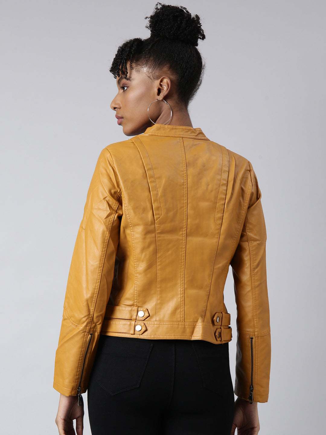 Mustard Mandarin Collar Biker Jacket