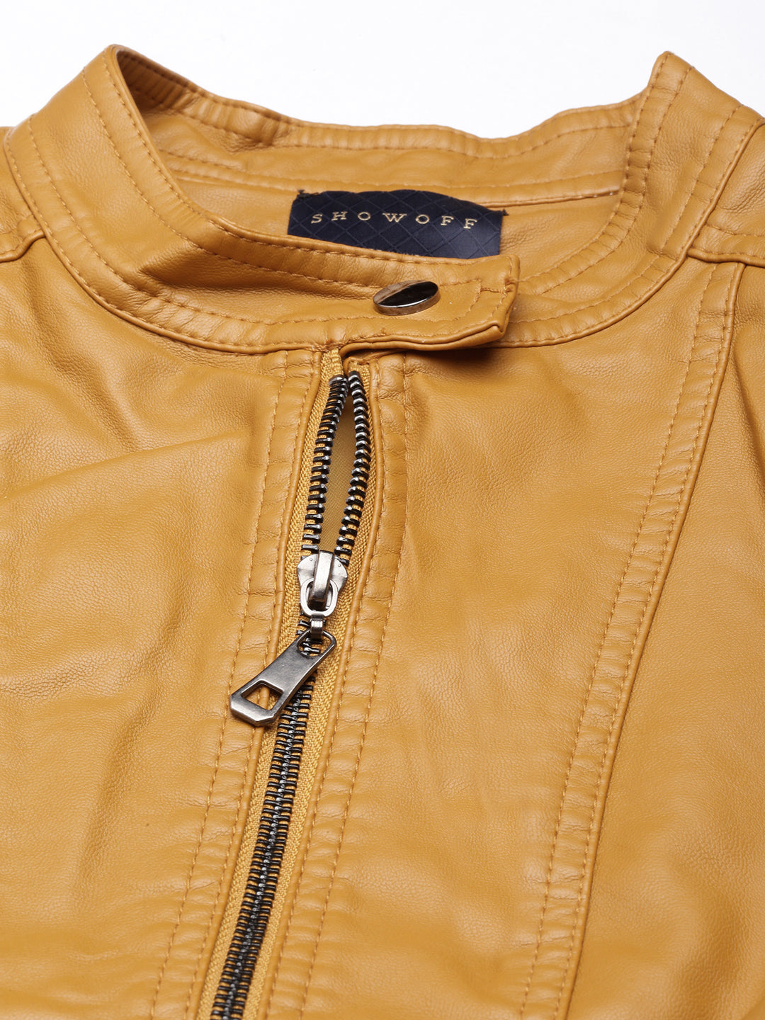 Mustard Mandarin Collar Biker Jacket