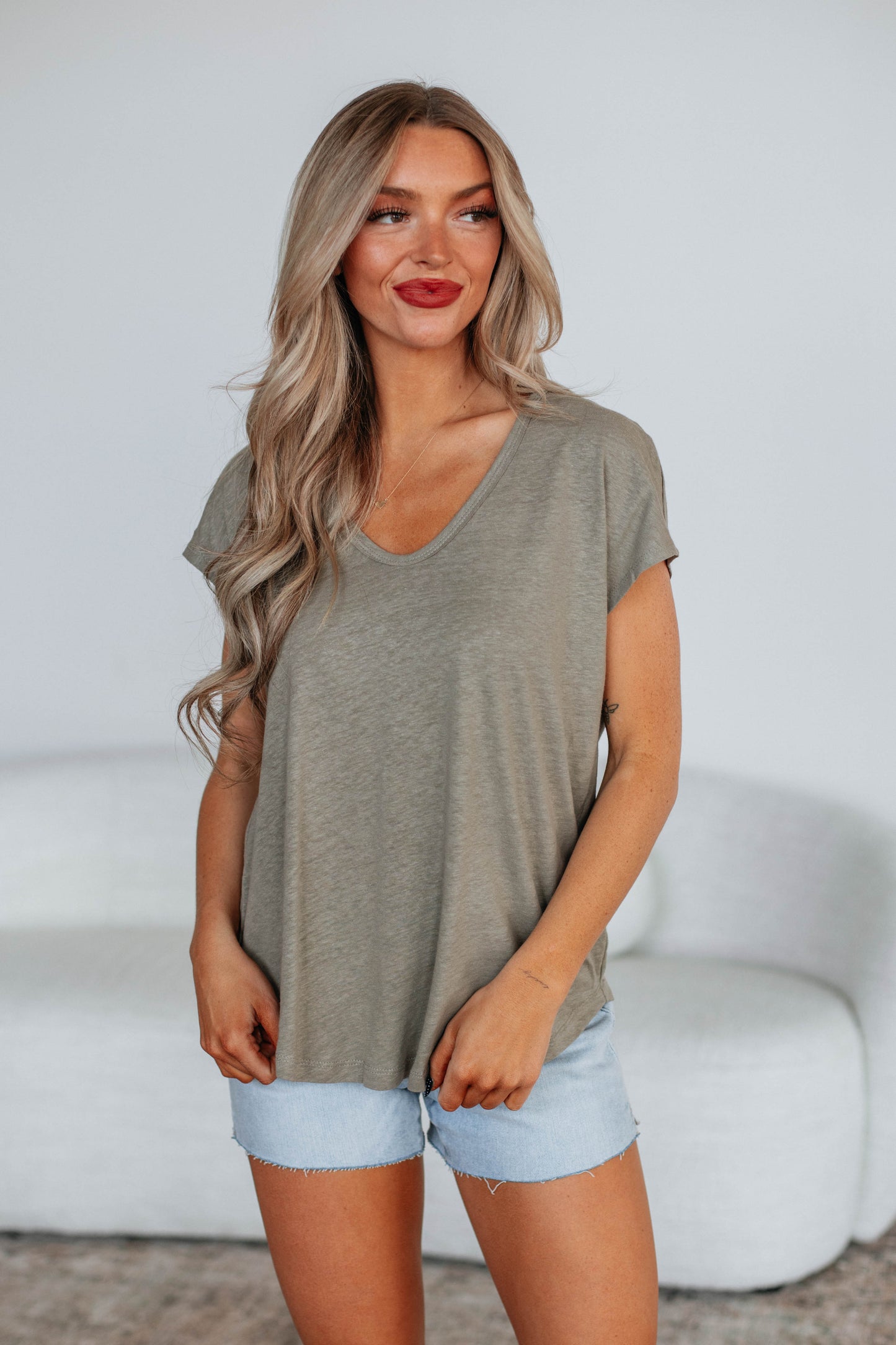 Arden Linen Top - Artichoke