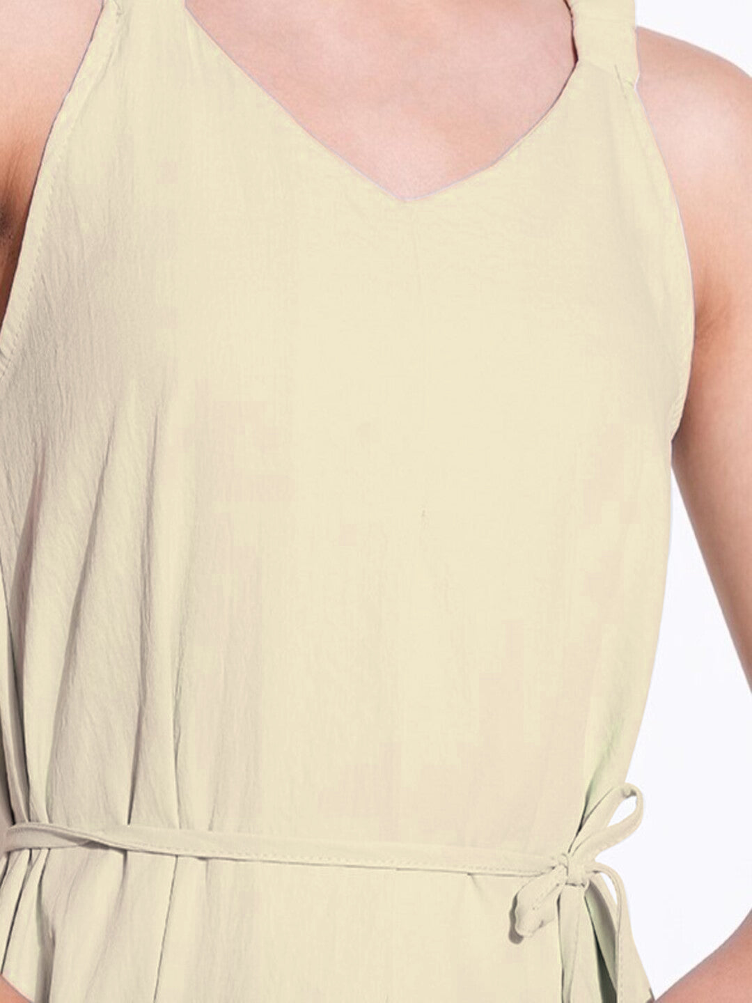 Beige Solid Fit and Flare Dress