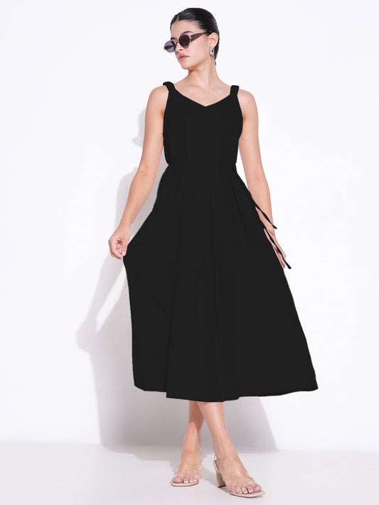 Black Solid Fit and Flare Dress