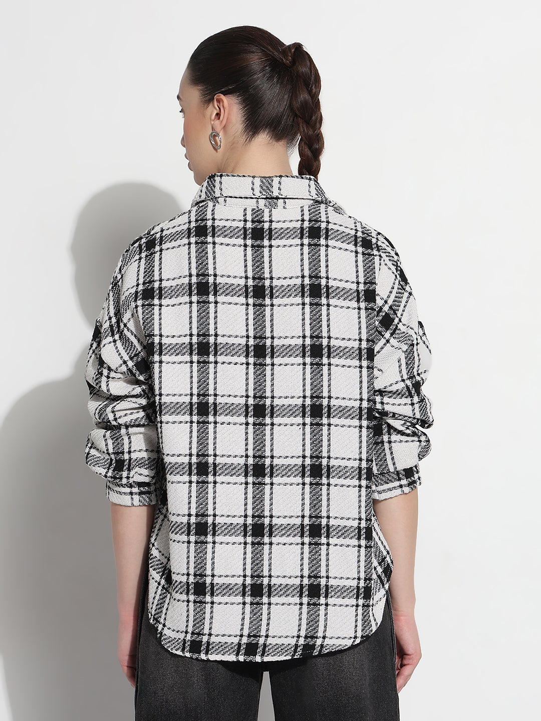 Women's Tartan Checks White Oversized Shirt