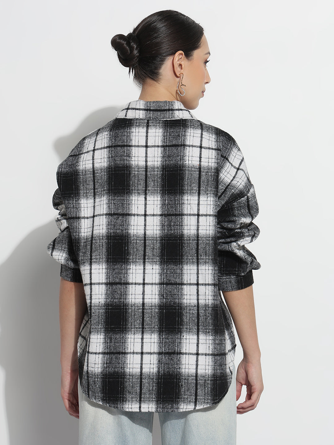 Women's Tartan Checks Black Oversized Shirt