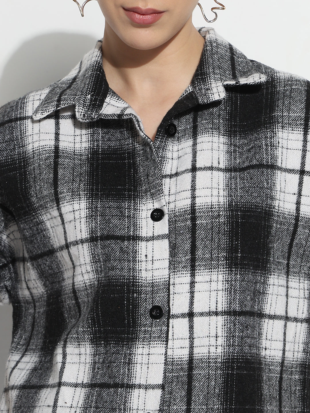 Women's Tartan Checks Black Oversized Shirt
