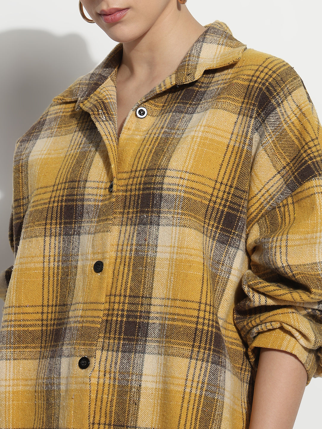 Women's Tartan Checks Yellow Oversized Shirt