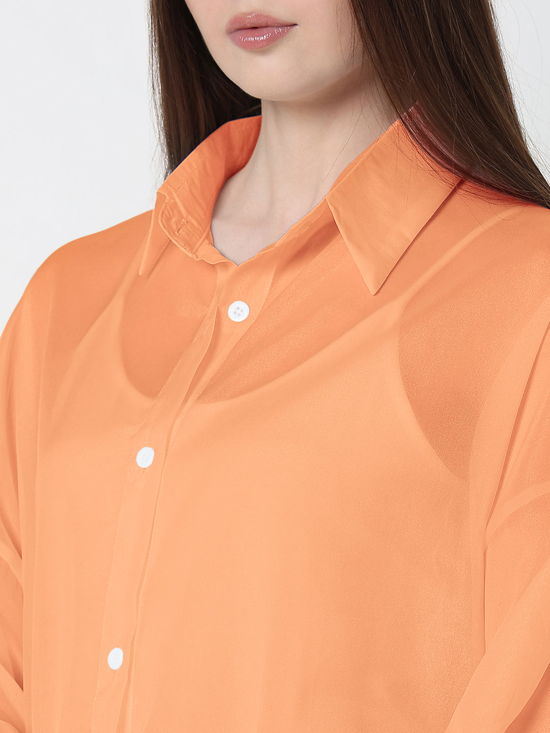 Women's Orange Relaxed Fit Semi Sheer Shirt