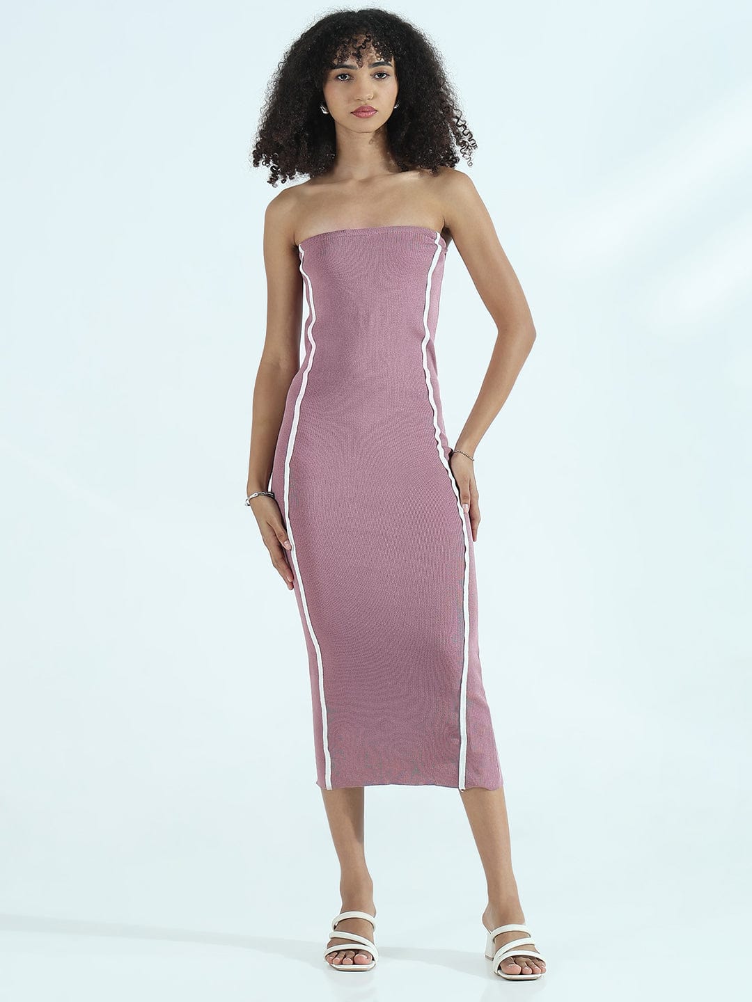 Ribbed Mauve Strapless Bodycon Dress