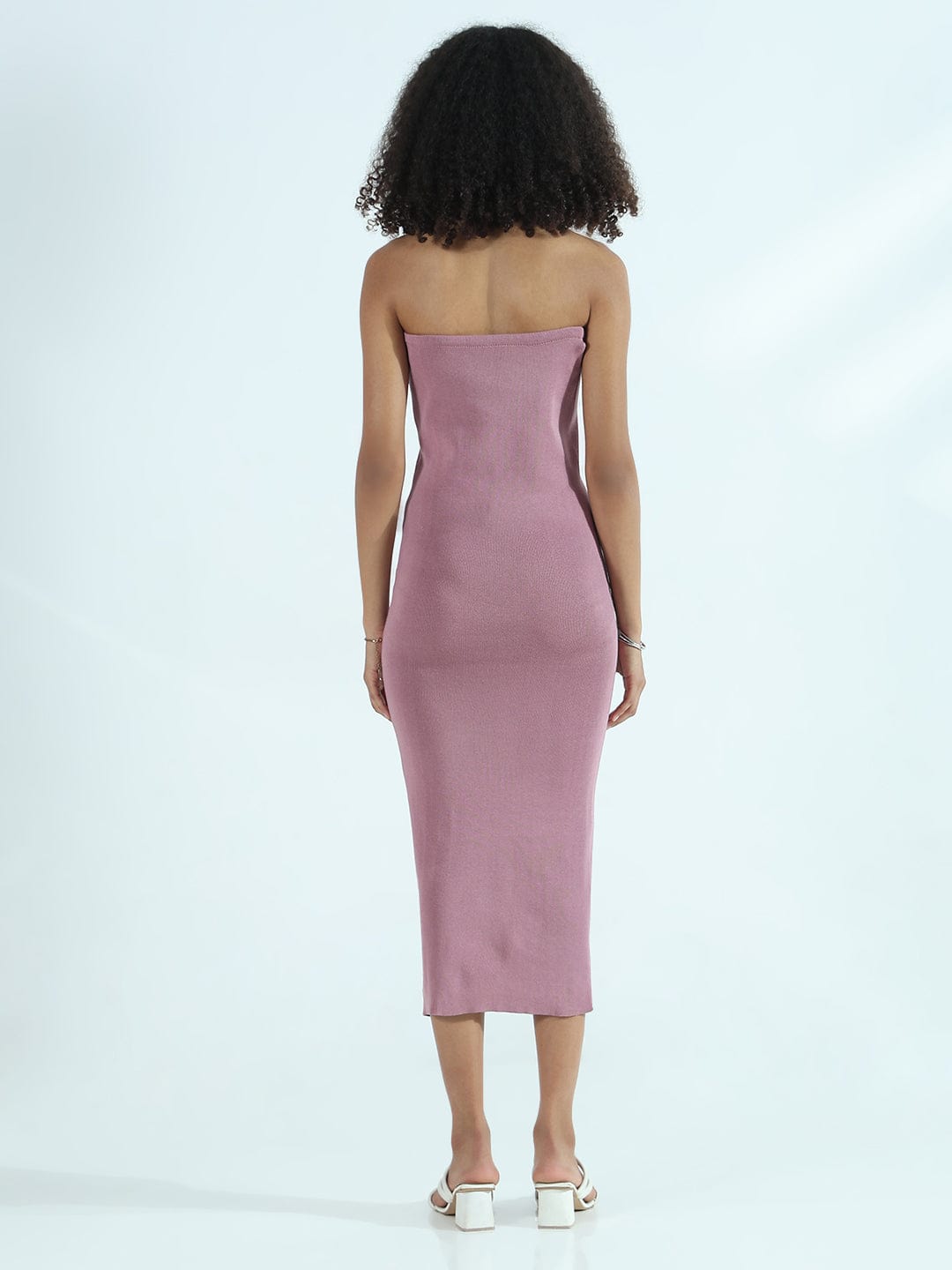 Ribbed Mauve Strapless Bodycon Dress