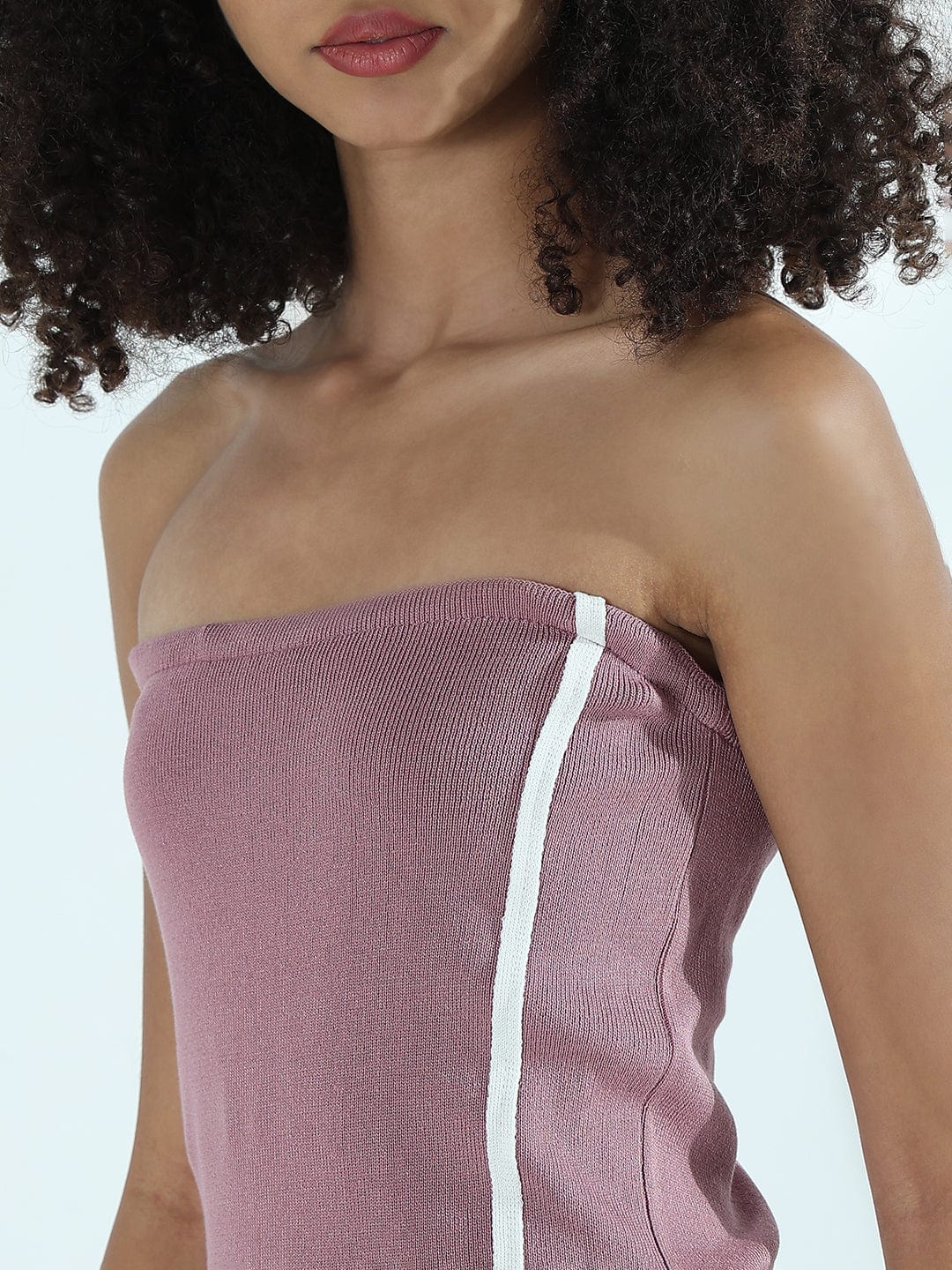 Ribbed Mauve Strapless Bodycon Dress