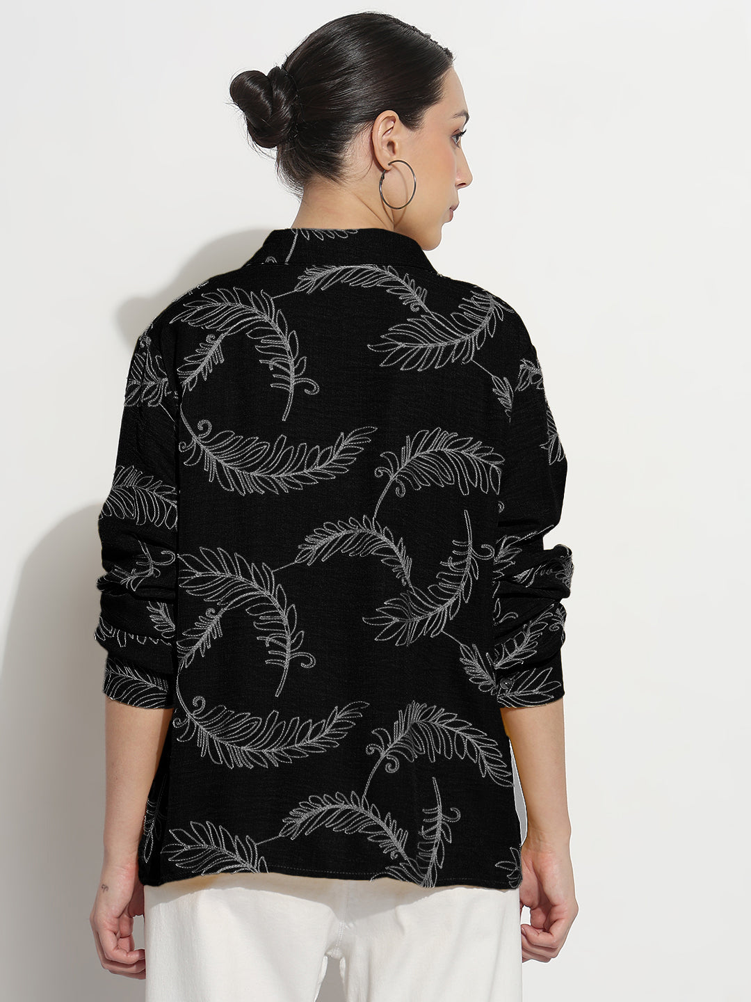 Women's Embroidery Black Regular Fit Shirt