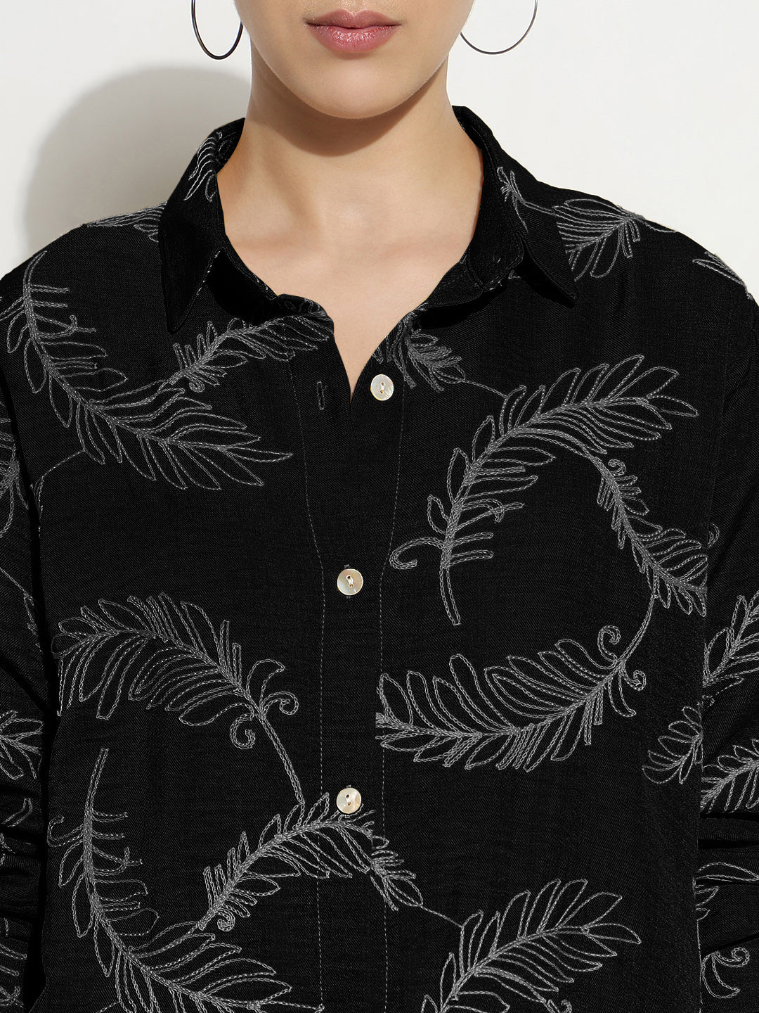 Women's Embroidery Black Regular Fit Shirt