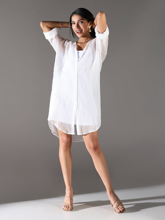 White Long Sleeves Shirt Dress
