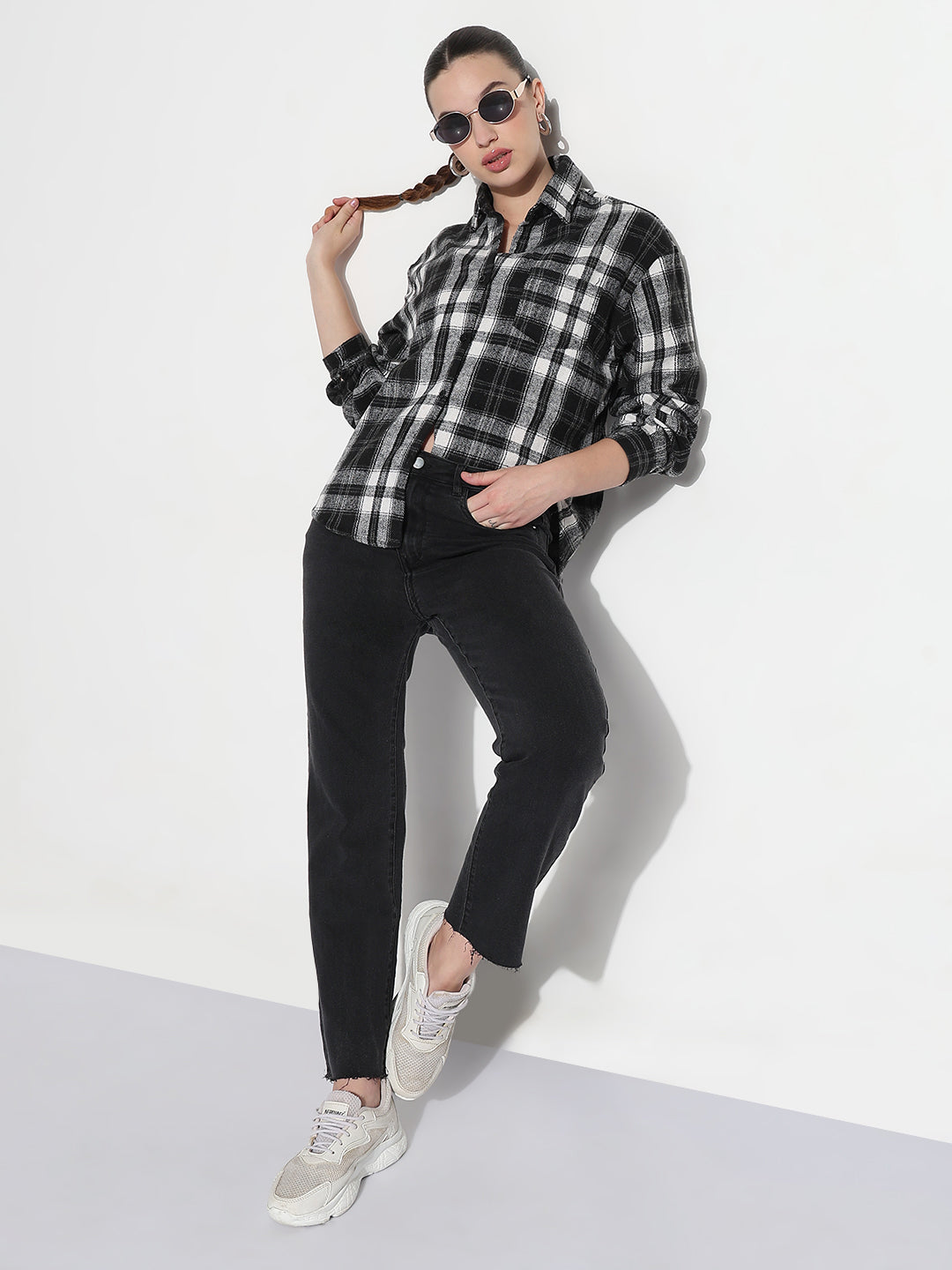 Women's Tartan Checks Black Relaxed Fit Shirt